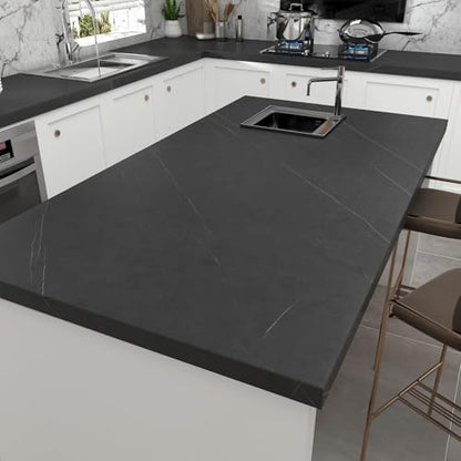 Decotalk 35x200 Inch Large Countertop Contact Paper Waterproof Black Marble Contact Paper Self Adhesive Black Wallpaper for Kitchen Marble Contact Paper for Countertops, Dark Countertop Vinyl Wrap - size: 35" x 200"