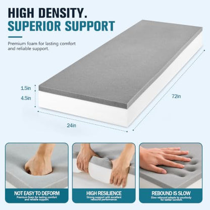 JOYWOO Thick Memory Foam Padding 72"x24"x6", Sofa Cushion & Chair Support Pad, Cut to Size Replacement for Thin Padding & DIY - size: 72x24x6"