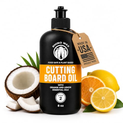 Rhino Wax Cutting Board Oil 8 oz - Food-Safe Coconut Blend (NO Mineral Oil) - size: 8 Ounce