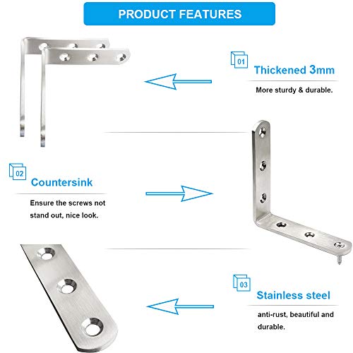 Stainless Steel Corner Bracket - 10 PCS Heavy Duty Right Angle Brackets for Wood Furniture and Metal Joints - 3 x 3 Inch - with Screw - size: 3 x 3 inch 10 pieces