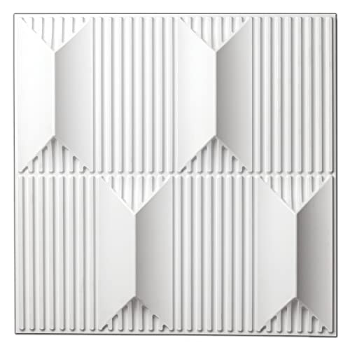 Art3dwallpanels 3D Wall Panels 19.7" x 19.7" PVC White, 12 Tiles - color: White