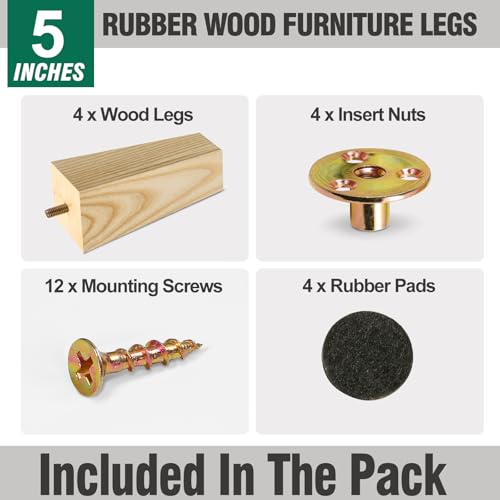 FoDau770 Square Furniture Legs 5 Inch, Ash Wood Legs with 5/16"-18 Bolts - size: 5 Inch