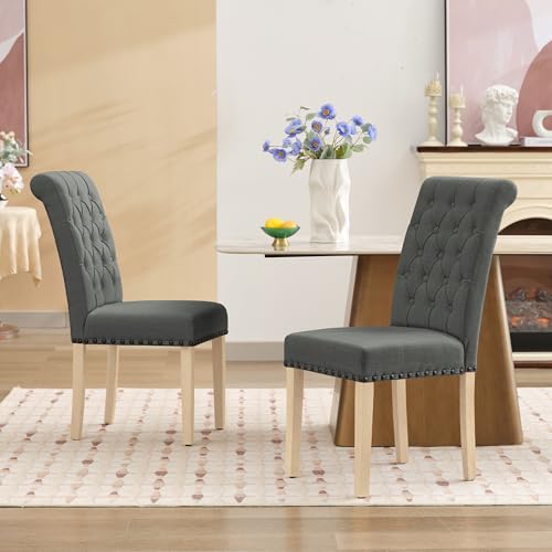 LOULENS Fabric Dining Chairs Set of 4, Upholstered Kitchen Chairs, Dark Grey - color: Dark Grey, size: Set of 4