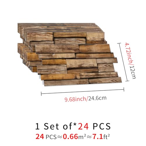 Wood Grain Peel and Stick Backsplash Tile 9.68x4.72 inch 24Pcs - color: Hzw-xy-htp-109