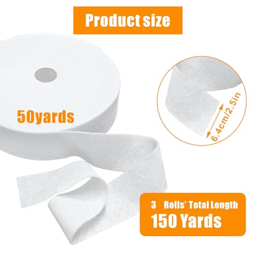 3 Rolls Jelly Roll Batting Strips for Rugs 2 1/2 inch Total 150 Yards - color: White-3Roll-6.4