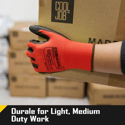 COOLJOB 12/60 Pairs Safety Work Gloves Pack Bulk with Grip PU Coating - color: Red, size: Small (Pack of 12)