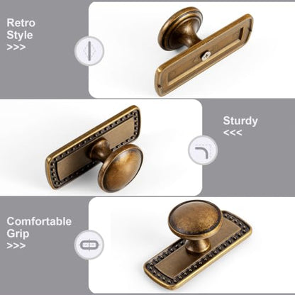 6Pack Antique Brass Cabinet Knob with Backplate Round Drawer Knob - color: Antique Brass, style: Beadedge