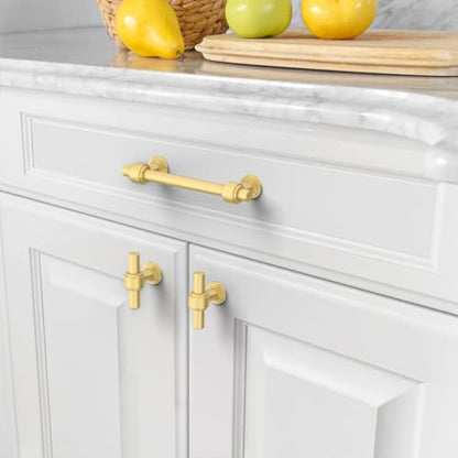 Amerdeco 10 Pack Brushed Gold Cabinet Knobs 1.46 Inch(37mm) Single Hole Cabinet Handles Rectangle Dresser Knobs Drawer Knobs and Pulls for Bathroom Cabinets ZH0069 - color: Brushed Gold, size: 1.46" Single Hole