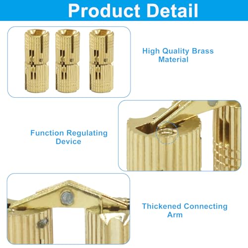 8 mm Hidden Brass Barrel Hinges, 12 Pack - style: 8mm