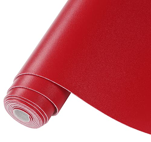CDY Smooth Faux Leather Roll: 13.8"X53" Faux Leather Sheets for Upholstery - color: Red