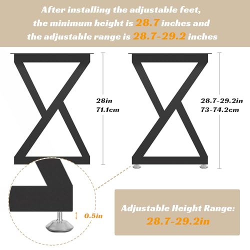 28 Inch Metal Desk Table Legs, Heavy Duty Industrial Style Black Dinning Table Leg Replacement DIY Furniture Set of 2 with Adjustment Feet Pads, Double Triangle - size: 28 Inch Z