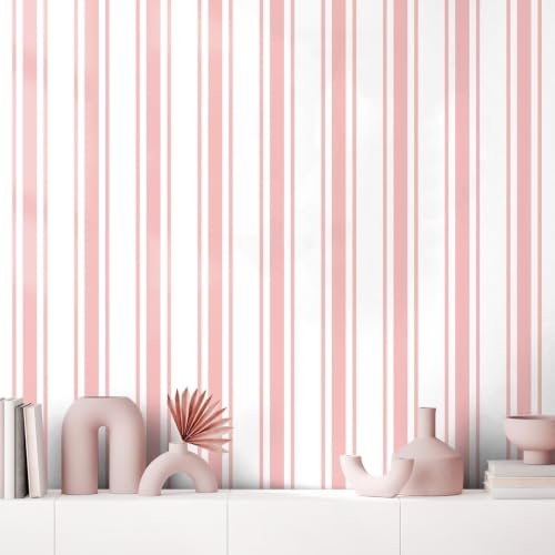Pink Striped Peel and Stick Wallpaper 17.3" x 1200" - color: Pink, size: 17.3" x 1200"