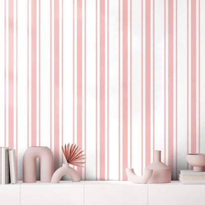 Pink Striped Peel and Stick Wallpaper 17.3" x 200" - color: Pink, size: 17.3" x 200"