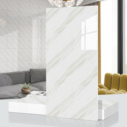 Marble Peel and Stick Backsplash 23.6 x11.8 in, 10PCS - color: Yellow-Striped Marble