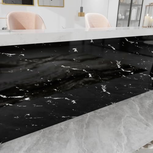 Glossy Black Marble Contact Paper for Countertops Peel and Stick Wallpaper - color: Black, size: 15.7" x 78.7"