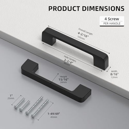 Black Cabinet Handles 3-3/4 Inch Matte Black Cabinet Pulls 10 Pack - color: Black, size: 3-3/4 Inch (96 mm) Hole Centers