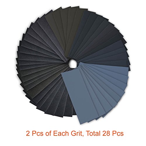 28 Pcs 120 to 3000 Grit Wet Dry Sandpaper Assortment 9 * 3.6 Inches for Automotive Sanding - size: 28 Pcs