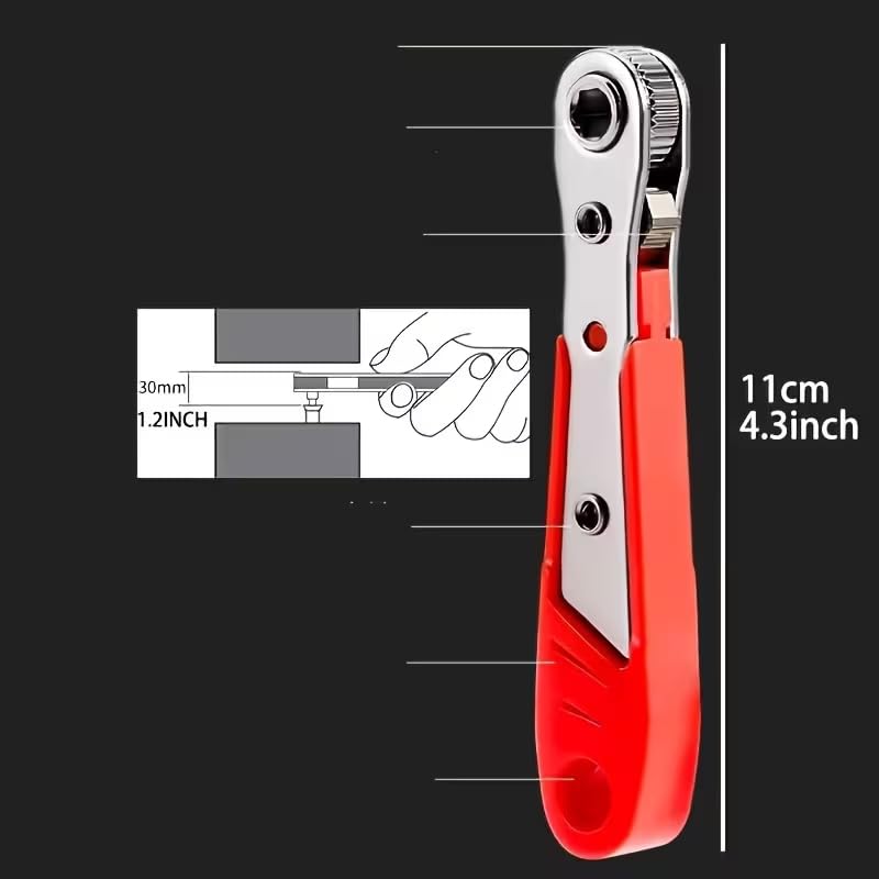 2PCS Steel Screwdriver, Suitable for Narrow Spaces, Non-Motorized Red Right Angle Tool with Ratchet Forward/Reverse Function, Red - color: Red