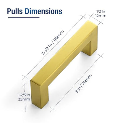 JOY DECOR Gold Cabinet Handles Square Cabinet Pulls, 3 Inch CC, 10 Pack - size: 3 Inch Hole Center