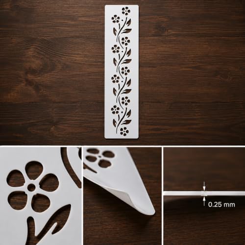 Flower Border Stencil Template - Reusable Decorative Flower Stencils for Painting on Glass, Wood, Wall Rock, Walls, Canvas, Glassware, Spray Painting, Wall Painting (3 x12)