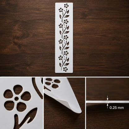 Flower Border Stencil Template - Reusable Decorative Flower Stencils for Painting on Glass, Wood, Wall Rock, Walls, Canvas, Glassware, Spray Painting, Wall Painting (3 x12)