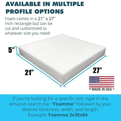 FOAMMA 5" x 21" x 27" High Density Upholstery Foam Cushion (Seat Replacement, Upholstery Sheet, Foam Padding) Made in USA - color: High Density, size: 5" x 21" x 27"
