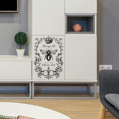 Peacoblue Black White Bee Rub On Transfers for Furniture 6"x12" - style: Vintage Black and White Bee