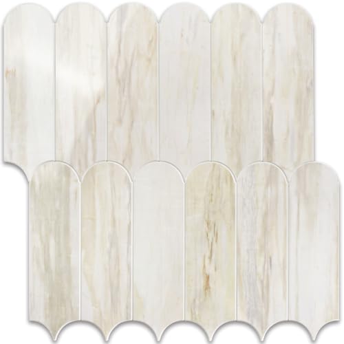 Vamos Tile Fish Scale Peel and Stick Backsplash Tile - color: Glossy Wood Marble Pinkish Grain