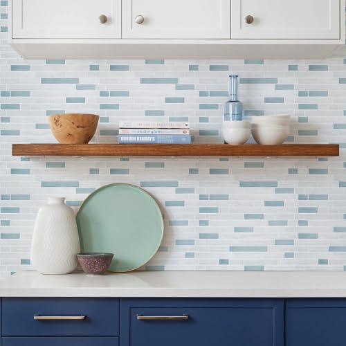 STICKGOO Thicker Peel and Stick Backsplash Tile for Kitchen and Bathroom - color: Blue,White