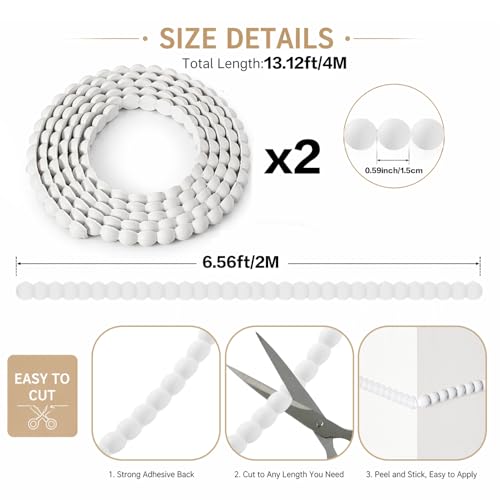 Flexible Molding Trim Peel and Stick-13ft/15mm Bead Mirror Frame Border - color: White