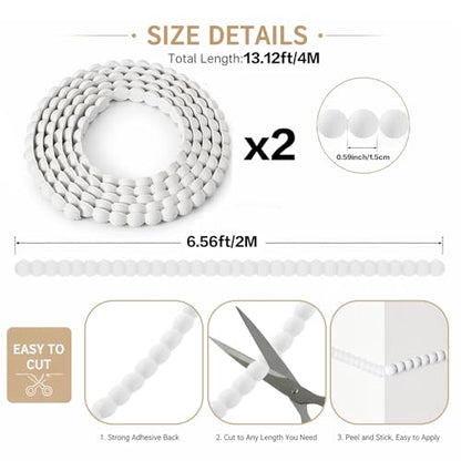 Flexible Molding Trim Peel and Stick-13ft/15mm Bead Mirror Frame Border - color: White