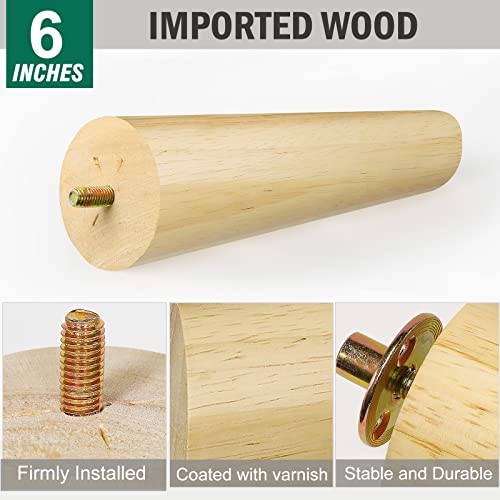 FoDau770 Rubber Wood Legs 6", Slant Taper, 5/16"-18 Thread, 4pcs - color: Varnish, size: 6 Inch - Slanted (80°)