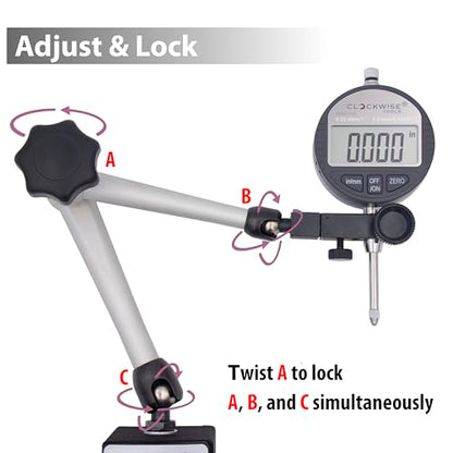 Clockwise Tools Digital Indicator with Magnetic Base Holder Stand, DIBR-0105 0-1 Inch/25.4mm, Inch/Metric Conversion, Auto Off - style: DIGR0105; 0-1"/25.4mm with Magnetic Base