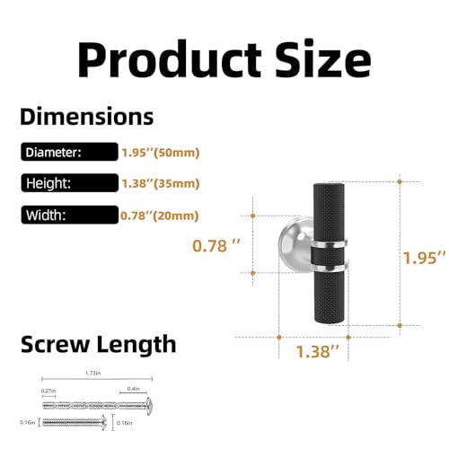 20 Pack Black and Polished Chrome Kitchen Cabinet Knobs - color: Black and Polished Chrome Knurled, size: Knobs