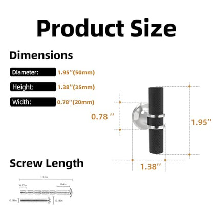 20 Pack Black and Polished Chrome Kitchen Cabinet Knobs - color: Black and Polished Chrome Knurled, size: Knobs
