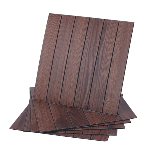 12Pcs Peel and Stick PVC Slat Wall Panels 11.81×11.81×0.08 inch Coffee Self-Adhesive PVC Wood Grain Wallpaper Panel 3D Thick Faux Soundproof Backsplash Accent Wall Tile