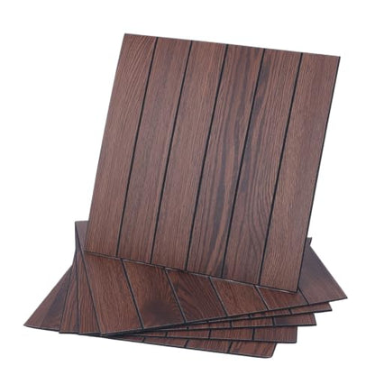 12Pcs Peel and Stick PVC Slat Wall Panels 11.81×11.81×0.08 inch Coffee Self-Adhesive PVC Wood Grain Wallpaper Panel 3D Thick Faux Soundproof Backsplash Accent Wall Tile