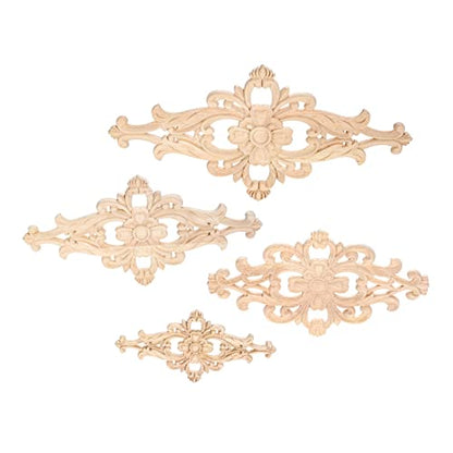 2Pcs Wood Carved Appliques Central Wooden Carving Onlays Furniture Decals - size: 2-Pack, 12.8 x 6.4 inches