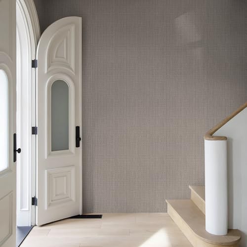Brown Textured Peel and Stick Grasscloth Wallpaper Faux Linen Woven Contact Paper 23.6"x472" Faux Fabric Wallpaper Waterproof Self Adhesive Removable Vinyl Wall Paper for Wall Cabinets Furniture - color: Brown, size: 23.6" x 472"