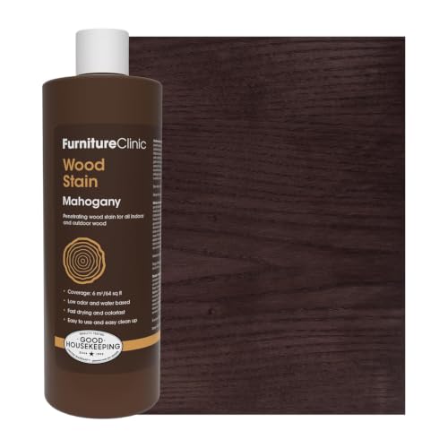 Furniture Clinic Wood Stain | Mahogany | Water Based | Fast Drying, Low Odor, & Non-Toxic | for Indoor & Outdoor Furniture and More | Multiple Finishes | (17oz / 500ml) - color: Mahogany, size: 500ml / 17 Fl Oz