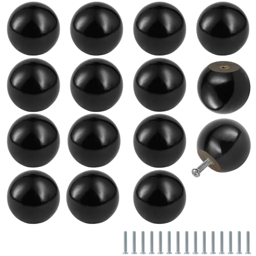 FoDau770 Round Ball Wood Knobs, 1-1/2" Diameter - Black - 15 Pieces - color: Black, size: 1-1/2 Inch