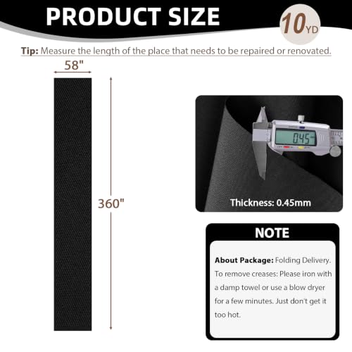 600D Outdoor Upholstery Fabric 58” W Waterproof Canvas Fabric by The Yard - color: Black, size: 10 yard