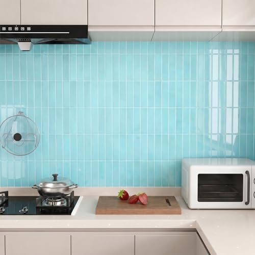 Peel and Stick Backsplash Tile for Kitchen, 10 Sheets, 11.42''x9'' - color: Lake Blue