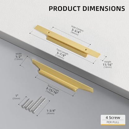 Goldenwarm 25 Pack Gold Cabinet Handles, 3-3/4" Hole Center Finger Pulls - color: Matte Gold, size: 3-3/4in Hole Centers