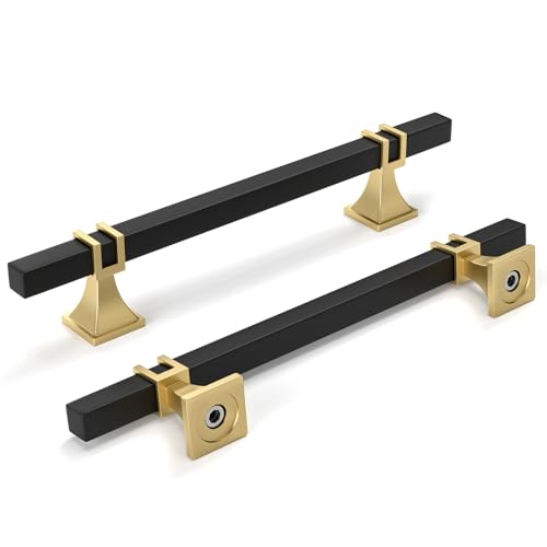 homdiy Black and Gold Cabinet Pulls 5 Inch Black and Brass Cabinet Pulls - color: Black & Matte Gold, size: 5 Inch(128mm) Hole Centers