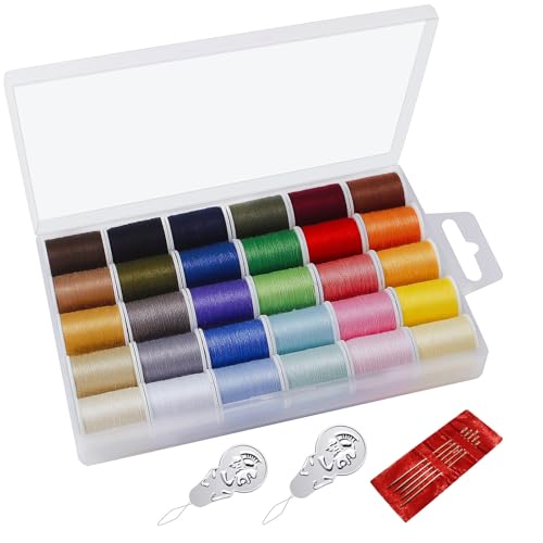 Fbshicung Polyester Sewing Thread Set - 30 Assorted Colors, 50 Yards per Thread Spool, Sewing Kit Includes 5 Large Eye Hand Needles, 2 Needle Threader, Suitable for DIY Hand Sewing