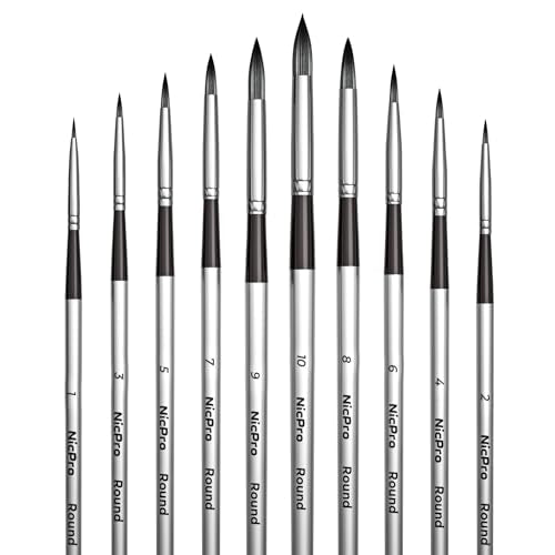 Nicpro 10 PCS Watercolor Paint Brushes, Round Tip Artist Painting Brush Set for Watercolor, Acrylic, Gouache, Inks, Oil and Tempera, 10 Sizes Detail Paint Brush for Fine Art, Craft, Paint by Number - size: 10PCS - Round