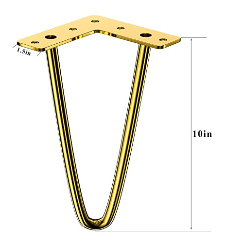 Osring 10 Inch Hairpin Legs 3/8" Dia 2 Rods, Gold Furniture Table Feet 4pcs - color: Gold, size: 10 Inch