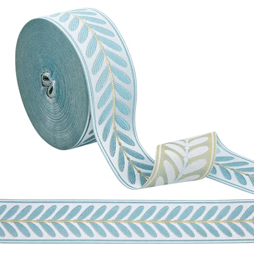 OLYCRAFT 27 Yards Jacquard Ribbon Trim Vintage Leaf Jacquard 2.4 Inch Wide Polyester Ribbons Light Blue Leaf Woven Embroidery Trim for DIY Sewing Crafts Handmade Bag Belts Clothing Decoration - color: Light Blue