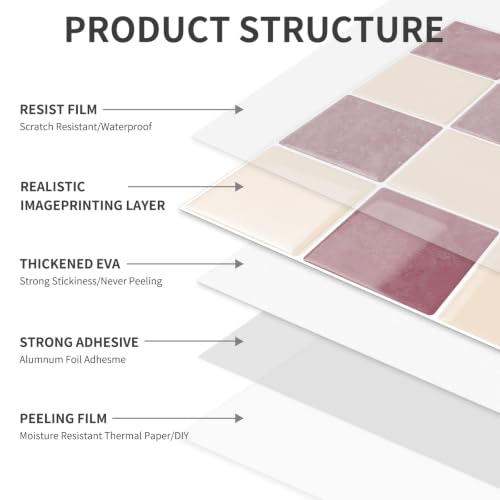 10 Sheets Upgraded Thicker Design Tile Peel and Stick Backsplash - color: Pink